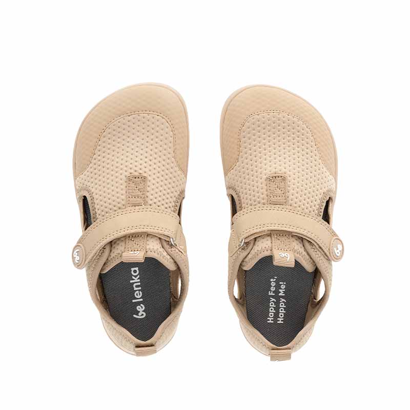 Pair of Be Lenka Kids Sandals Zest - Beige, top view showing toe box and velcro straps