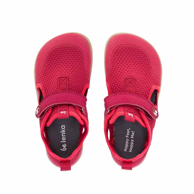 Pair of Be Lenka Kids Sandals Zest - Berry, top view showing toe box and velcro straps