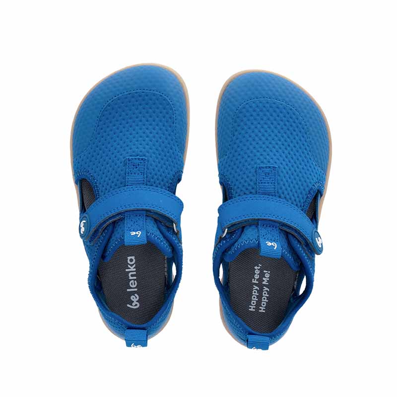 Pair of Be Lenka Kids Sandals Zest - Blue, top view showing toe box and velcro straps