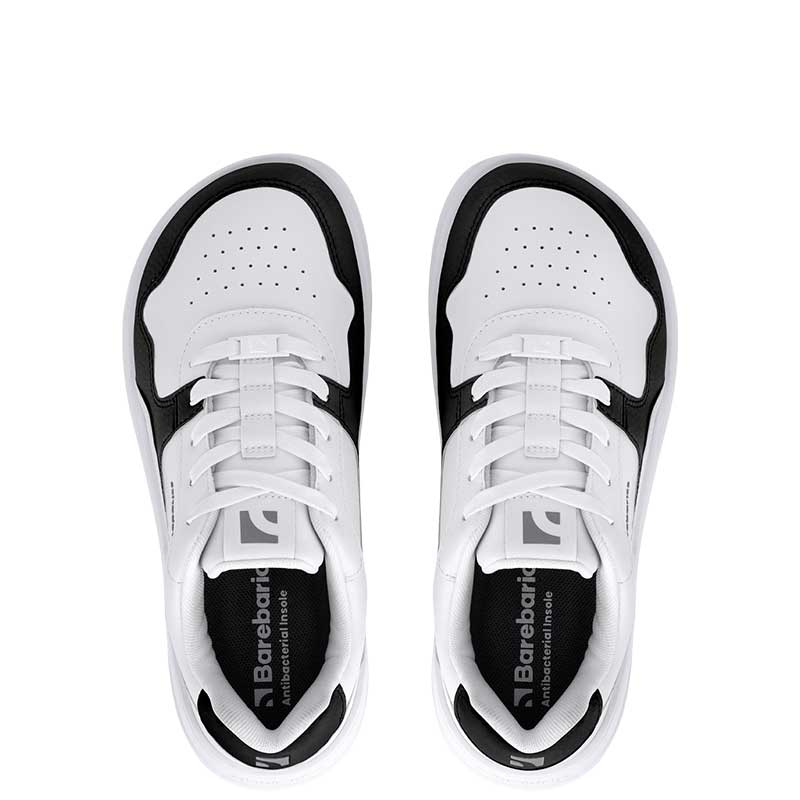 Pair of Be Lenka Adults Barebarics  Leather Trainers Zing - White and Black, view from above showing toe box