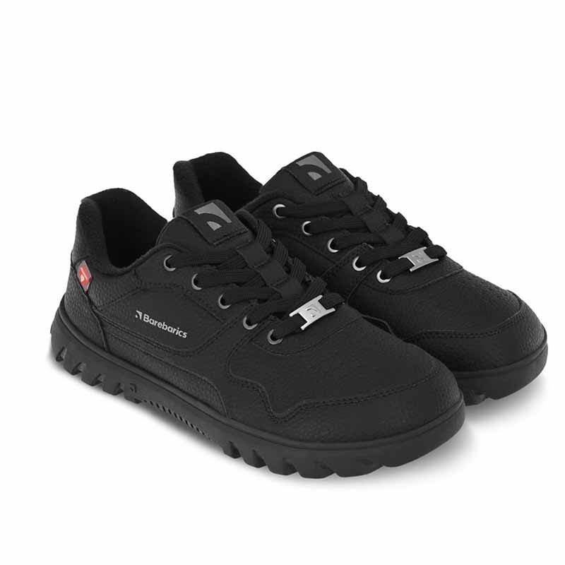 Pair of Be Lenka Adults Barebarics Trainers Zing Frost - All Black, angled side view showing outer side, front and top