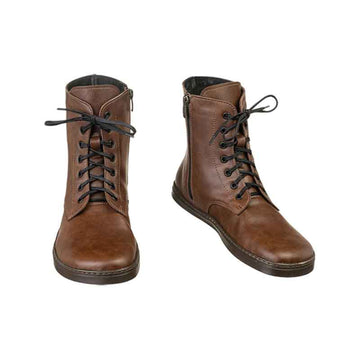 Pair of Peerko Adults Vegan Zipper Boots - Nut, front and inner side view.