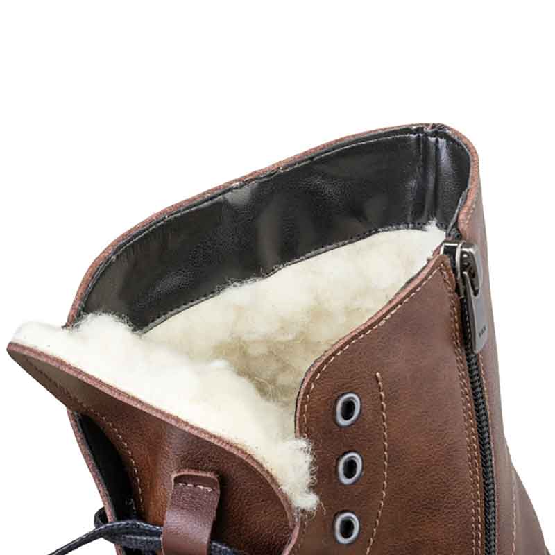 Peerko Adults Vegan Zipper Boot - Nut, close up of top and inside.